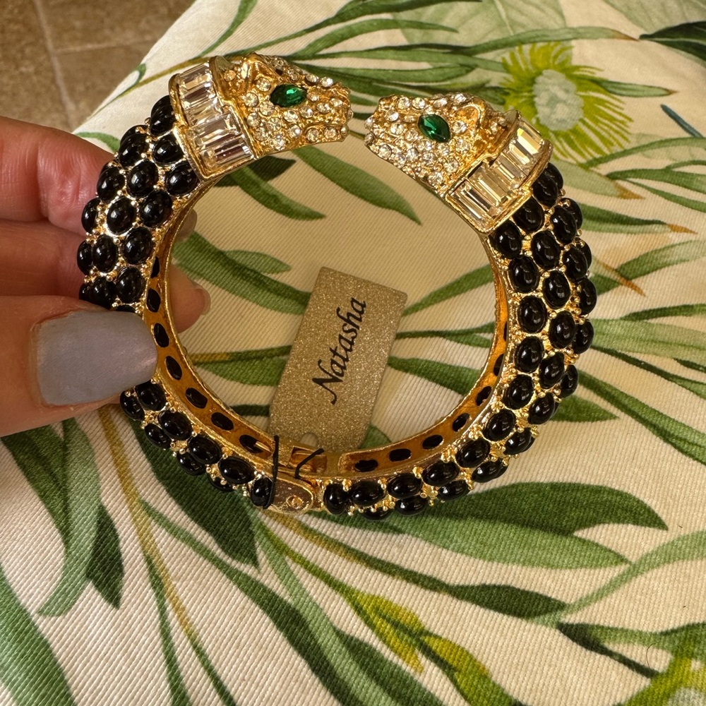 Natasha Couture Gold and Black Panther hinge Bracelet
